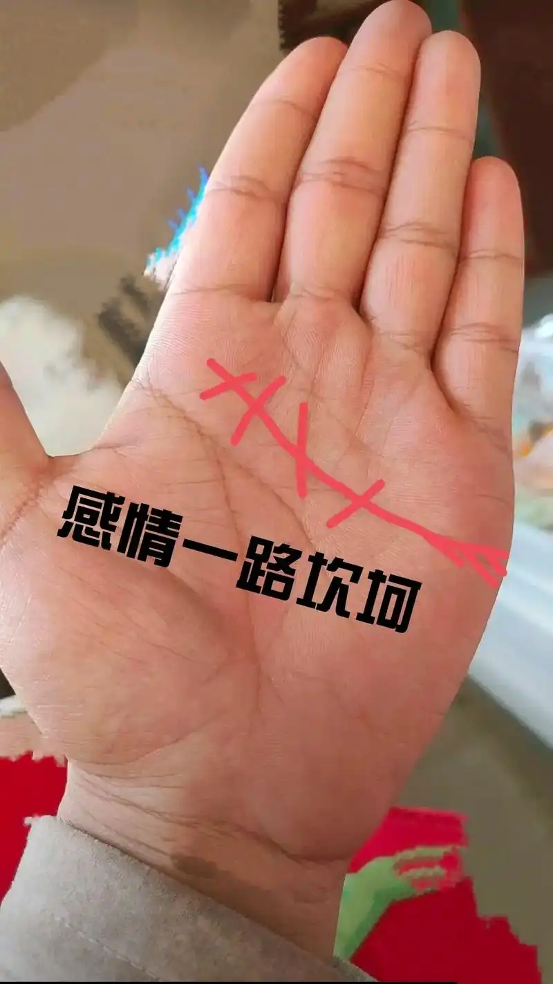 需尽快调整.此手掌感情线分叉岛纹过多,感情婚姻难以稳定,相互 - 抖音