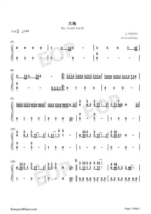 大地-beyond乐队双手简谱预览1