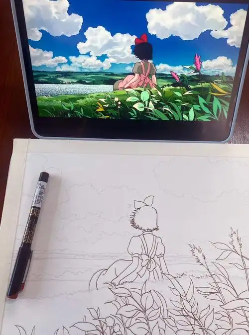 魔女宅急便宫崎骏动画场景系列1线稿