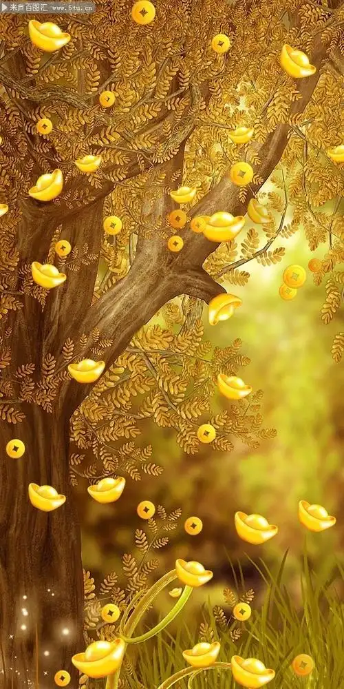 发财树金元宝玄关背景墙