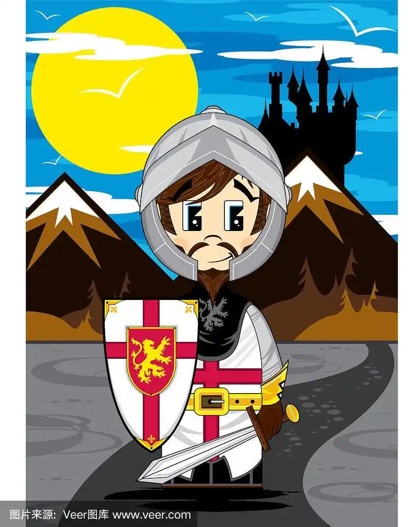 可爱的卡通中世纪骑士