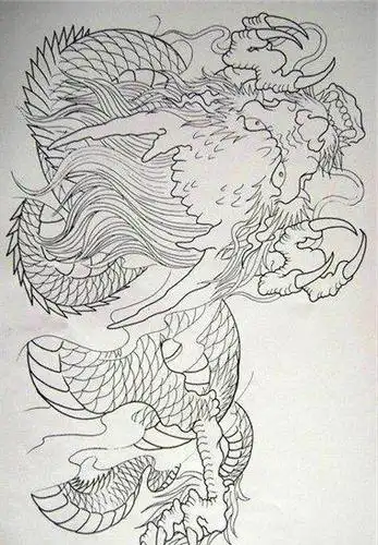 披肩龙纹身手稿图