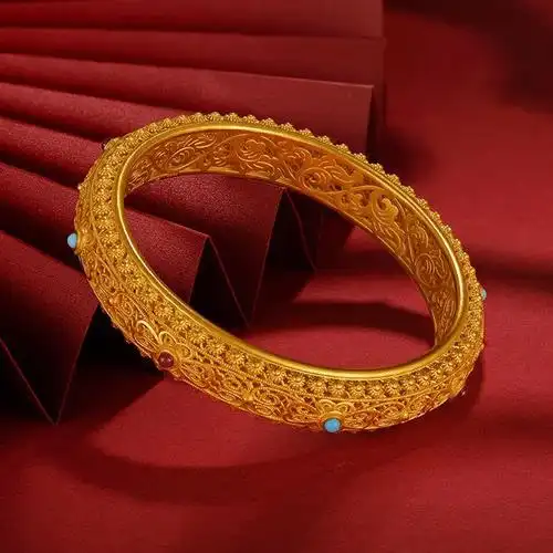 越王花开富贵古法花丝黄金手镯上海