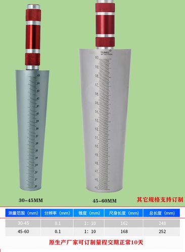 圆锥孔径尺 锥形塞尺 橡胶管内径尺 锥度规 圆孔尺1-6.