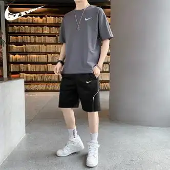 耐克顿短袖t恤男士夏季薄款宽松休闲短裤一套搭配帅气运深灰79744