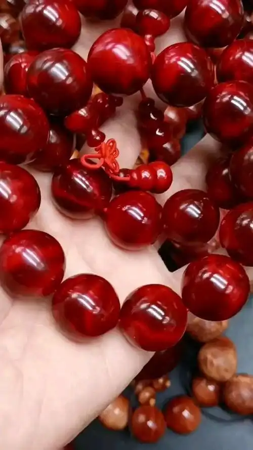 北沉香琥珀木全透暴闪电纹手串