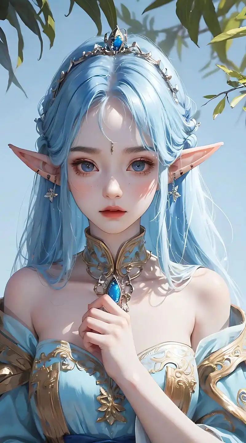 美丽的蓝发精灵少女