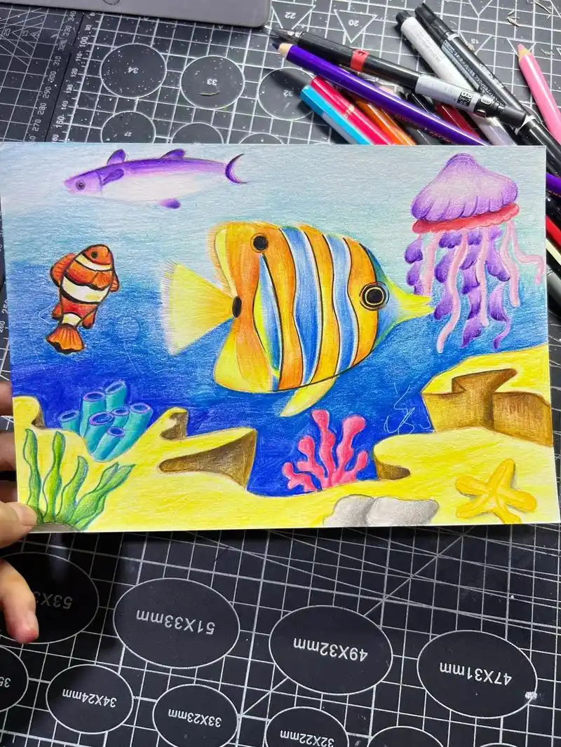零基础彩铅海底世界教程#一学就会系列 #跟着抖音学画画 #海 - 抖音