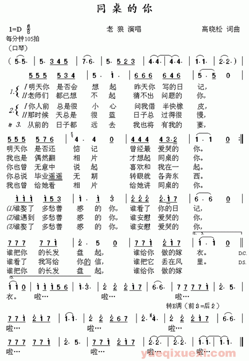 [笛子谱] 同桌的你