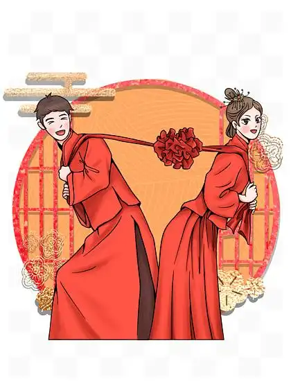 手绘 i>新 /i>婚夫妇 i>新 /i>郎 i>新 /i>娘中式婚礼场景 i>新 /i> i