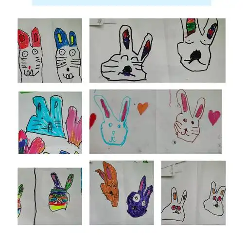 其它 我们小二班 写美篇手型绘画《可爱的兔子》 先用小手比个"耶"