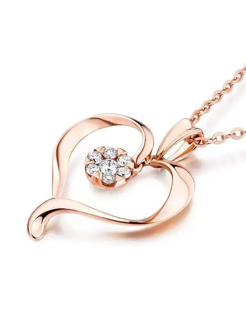 六福珠宝 18k金简约心形钻石吊坠(定价/不含链)