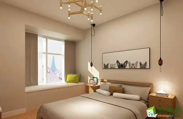 主卧整体设计以奶咖色为主色调,营造一种安静,温馨利于睡眠的空间.