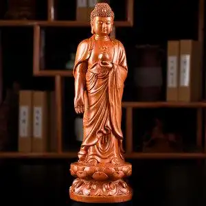 实木雕如来佛像摆件释迦牟尼站莲佛像大日如来佛供奉家用佛祖神像