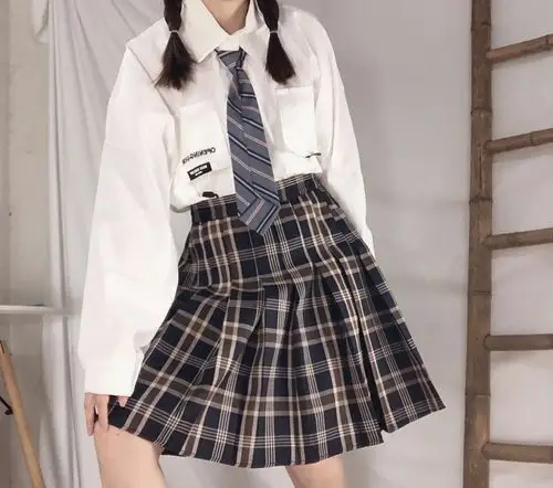 大码裙子中长字裙高腰学院中裙格纹百褶裙jk半身裙