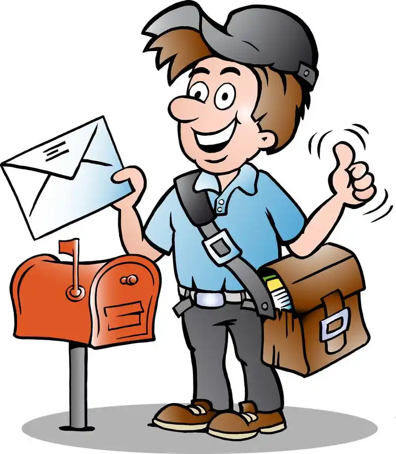 快乐的邮递员手绘向量插图