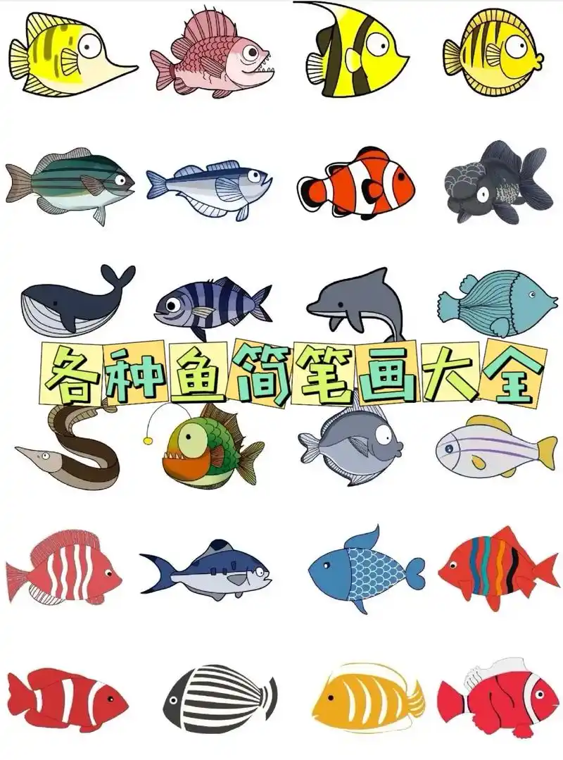 各种鱼简笔画大全.#创作灵感 鱼怎么画?各种鱼类简笔画大全来 - 抖音