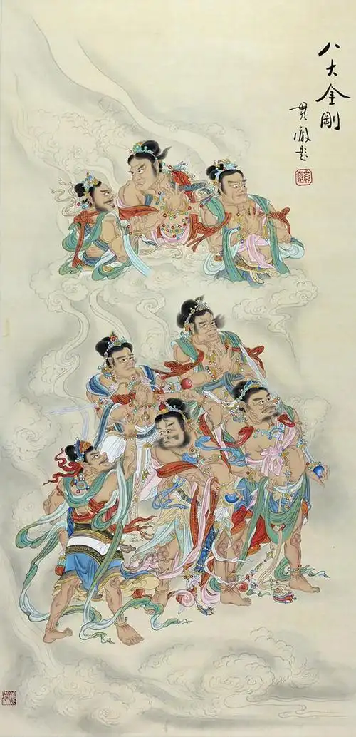 姜雪雁 八大金刚 纸本设色 131 x 65 cm 2013