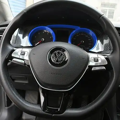 适用凌渡改装内饰车标方向盘ccpolo迈腾朗逸大众碳纤维改装件