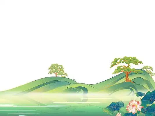 彩色手绘卡通国潮春天春分立春山水风景元素png素材