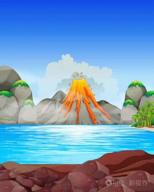 火山爆发在湖