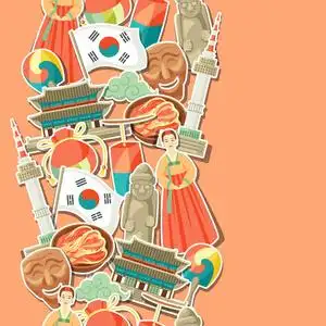 韩国传统贴纸符号和对象照片