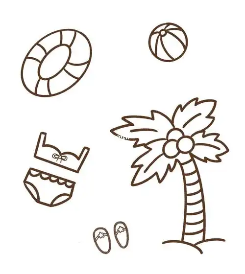 简笔画夏日海滩