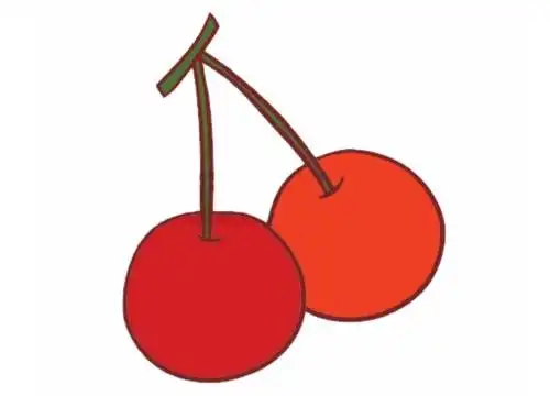 樱桃简笔画图片大全步骤四:填上颜色,画出玫红色的樱桃.