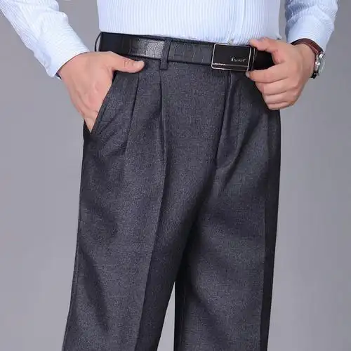 hanlu中老年西裤春秋款高腰深档抗皱免烫无后袋深灰色312尺4