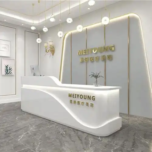 简约吧台美容院服装收银台接待台商场导购女装店铺弧形美发店前台