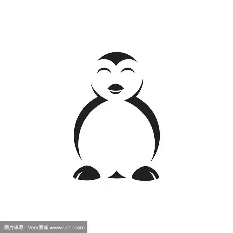 简单的黑白企鹅标志设计矢量符号插图.