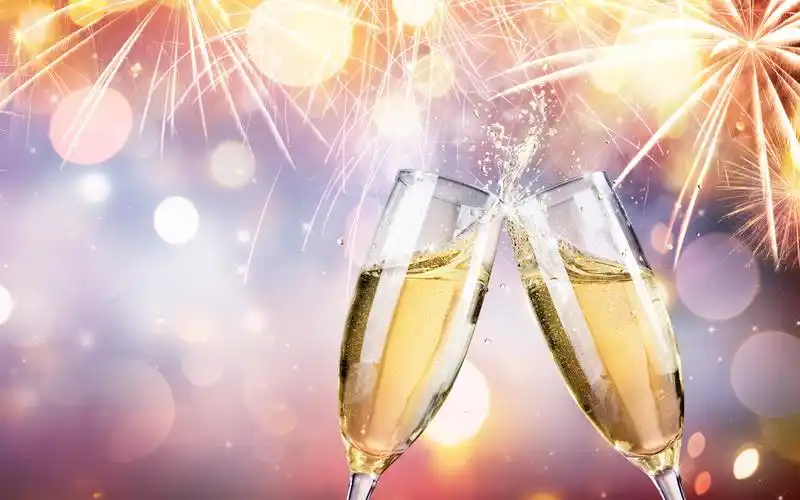 香槟,干杯,烟花,玻璃杯 5k
