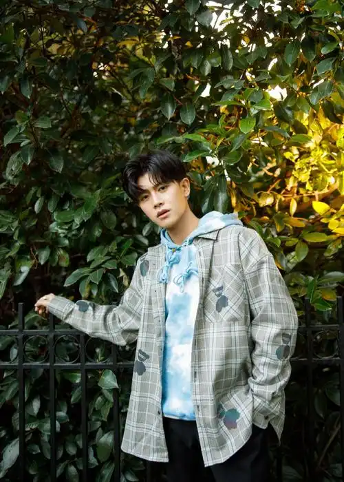 任嘉伦格纹外套帅气写真图片
