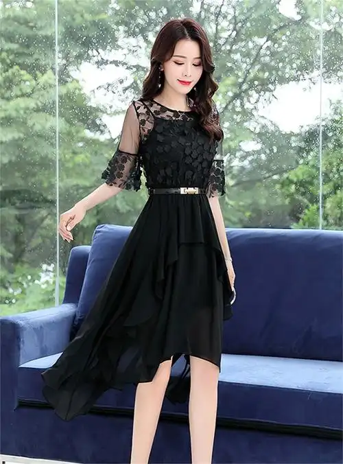 岂非网纱连衣裙女夏2018中长款刺绣透视温柔裙超仙显瘦修身a字裙