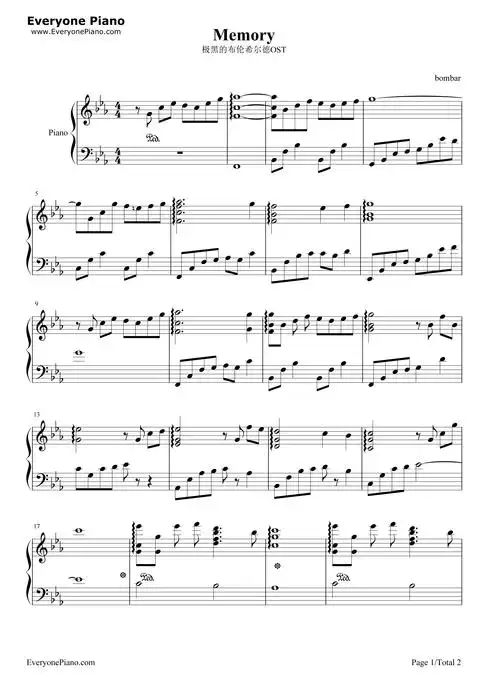 memory-极黑的布伦希尔德 ost 2五线谱预览1