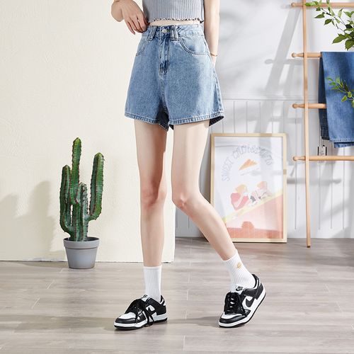 唐狮春夏牛仔裤女士短裤黑色高腰显瘦直筒设计感小众热裤裤子潮