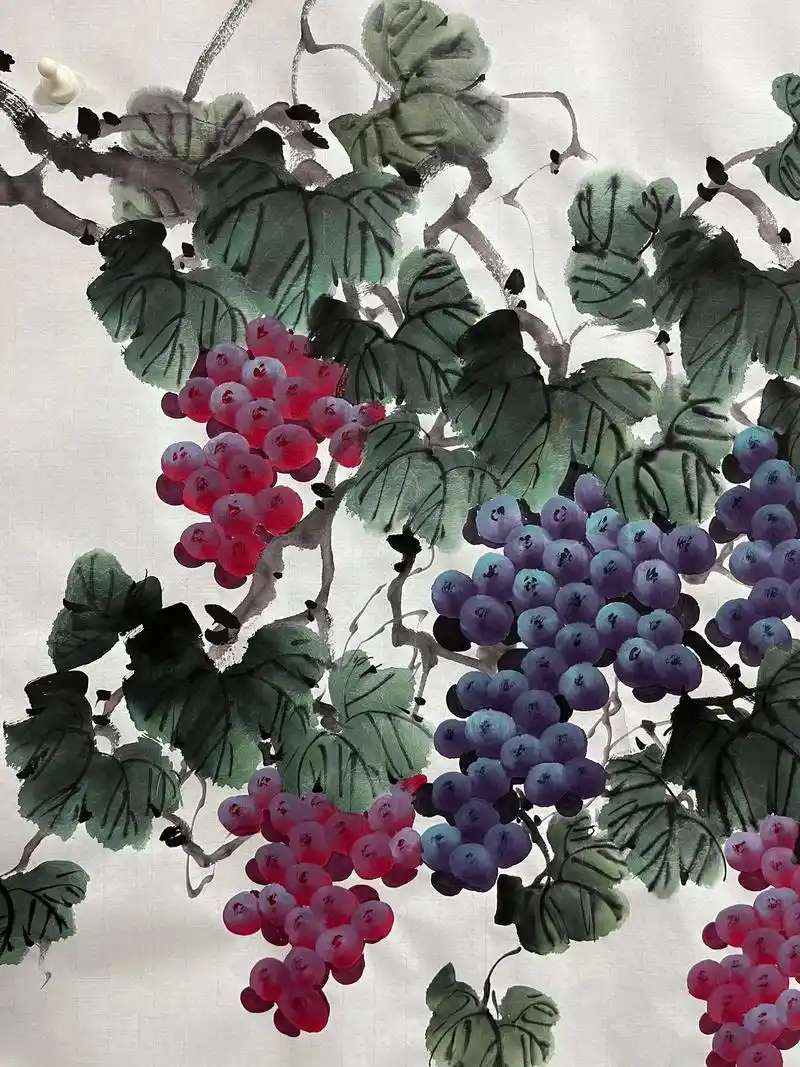 紫气东来硕果累累国画葡萄.#国画 #纯手绘 #玄关 - 抖音