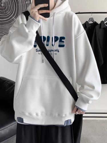 秋冬季加绒卫衣男孩青少年帅气加厚外套男大童初中学生15岁上衣服