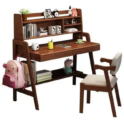 实木书桌木板免漆工作台桌子牛角椅子笔记本电脑桌