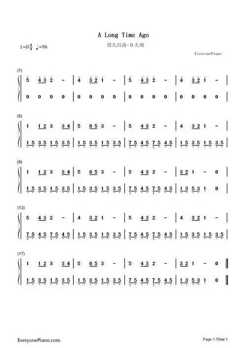 很久以前-a long time ago双手简谱预览1