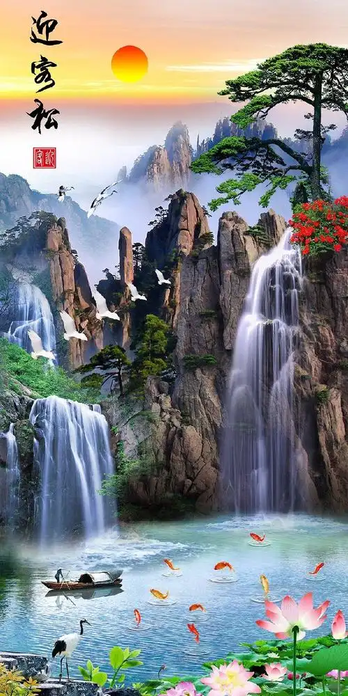 墙壁装饰贴画 精美佛像观音送子喜庆吉祥背景背胶室内书房空间装饰画