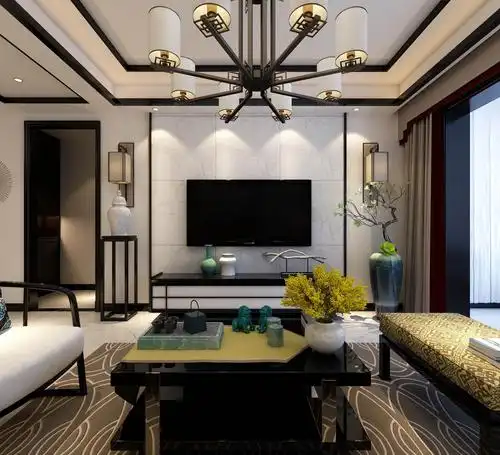 客厅中式背景墙三居室装修