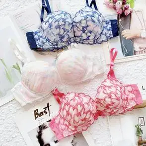 日系爱心刺绣少女甜美清纯渐变色可爱女士大钢圈浅杯圆盘文胸65