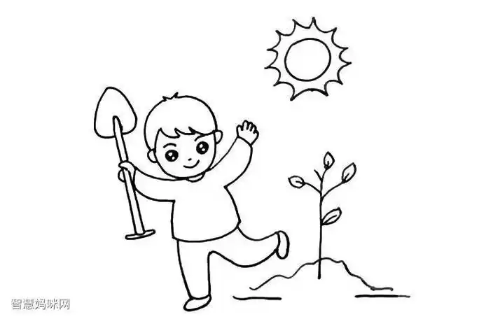 植树节主题简笔画一起植树植树节活动简笔画保护树木热爱环境从我们