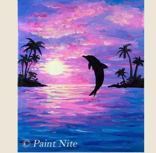 飞跃的海豚_水粉画_笨笨画屋