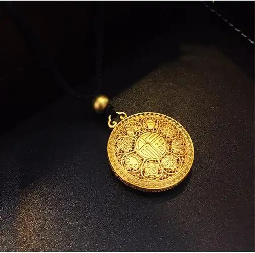 金妃希佊 情人节礼物古法金吉祥八宝吊坠黄金镂空足金坠子挂绳女黑绳