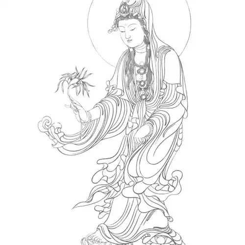 观音菩萨佛像白描线描工笔画底稿勾线国画人物素描