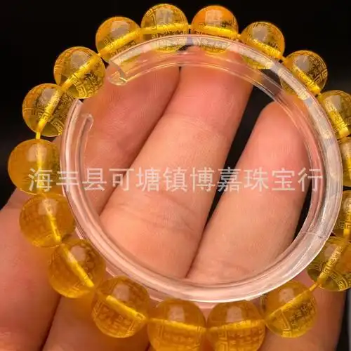 批发天然俄料金珀心经手链色泽金黄字体清晰蜜蜡单圈手串琥珀手链