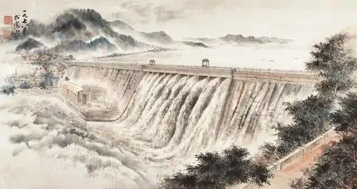 【1978年作 大坝 镜心 设色纸本】拍卖品_图片_价格_鉴赏_绘画_雅昌