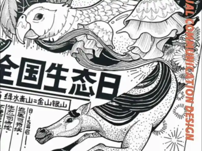 视觉传达设计:生态主题黑白海报手绘示范